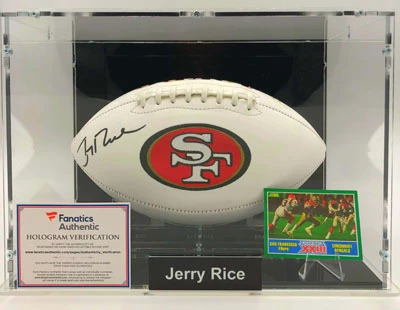 JERRY RICE Football Showcase (San Francisco 49ers) Signierter Football, 49ers White Panel Football