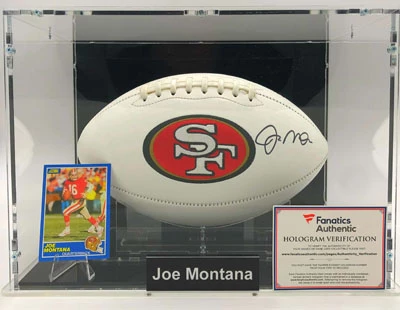 JOE MONTANA Football Showcase (San Francisco 49ers) Signierter Football, 49ers White Panel Football