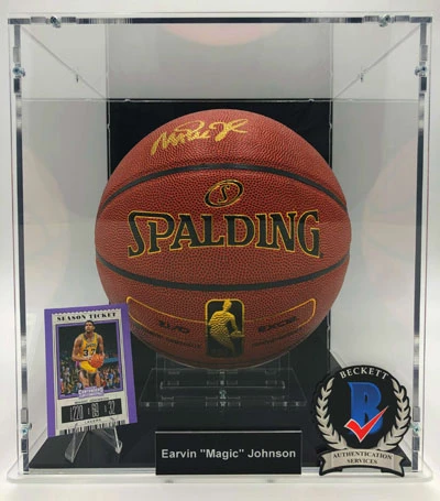 MAGIC JOHNSON Basketball Showcase (Los Angeles Lakers) Signierter Basketball ZI/O Excel