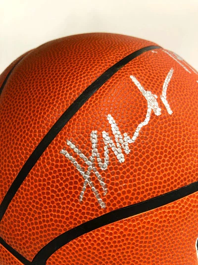 HAKEEM OLAJUWON & CLYDE DREXLER Basketball Showcase (Houston Rockets) Signierter Basketball, Super Tack Pro – Bild 2