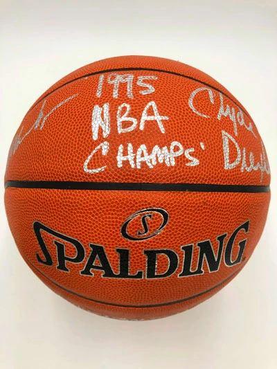 HAKEEM OLAJUWON & CLYDE DREXLER Basketball Showcase (Houston Rockets) Signierter Basketball, Super Tack Pro – Bild 5