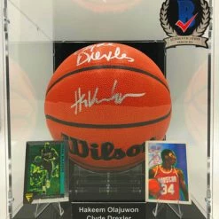 HAKEEM OLAJUWON & CLYDE DREXLER Basketball Showcase (Houston Rockets) Signierter Basketball, Wilson Authentic