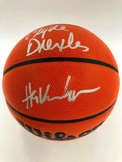 HAKEEM OLAJUWON & CLYDE DREXLER Basketball Showcase (Houston Rockets) Signierter Basketball, Wilson Authentic – Bild 9