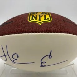 TEDY BRUSCHI & HERM EDWARDS (New England Patriots & Philadelphia Eagles) Signierter Football, NFL „The Duke“ Game Ball