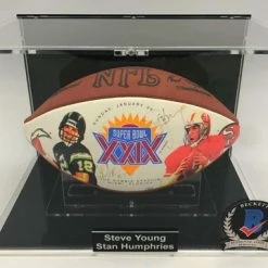 STEVE YOUNG & STAN HUMPHRIES Football Showcase (49ers/Chargers) Signierter Football, Super Bowl XXIX Limited Edition